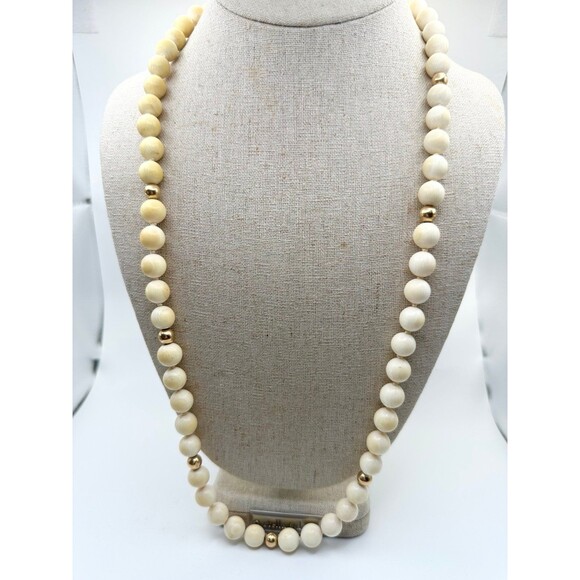 Vintage 10mm Ivory 14k gold bead Necklace 26”